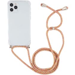 Mobigear Lanyard iPhone 12 Pro Max Flexibel TPU Hoesje met koord - Transparant / Oranje