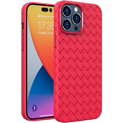Mobigear Woven iPhone 14 Pro Max Hoesje Flexibel TPU Backcover - Rood