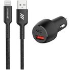 Mobigear Essentials Dual USB / USB-C Autolader Apple Lightning 1 Meter Power Delivery 48W - Zwart Mobigear Essentials Dual USB / USB-C Autolader Apple Lightning 1 Meter Power Delivery 48W - Zwart