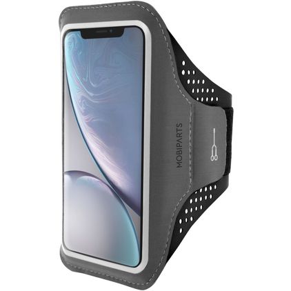 Mobiparts Comfort Fit Telefoonhouder Hardlopen iPhone XR Sport Hoesje Neopreen Sportarmband - Zwart