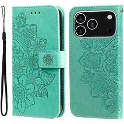 Mobigear Flowers iPhone 17 Pro Hoesje Bookcase Portemonnee - Groen