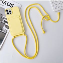 Mobigear Lanyard Card iPhone 15 Pro Siliconen Hoesje met koord en Pasjeshouder - Geel