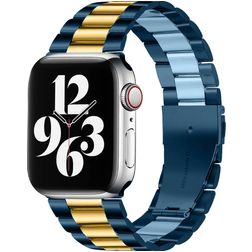 Mobigear Antwerp Stalen Apple Watch Bandje Vouwsluiting - 42/41/40/38 mm - Blauw / Goud