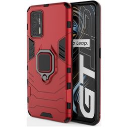 Mobigear Armor Ring Realme GT Hoesje Hardcase Backcover Shockproof met Ringhouder - Rood