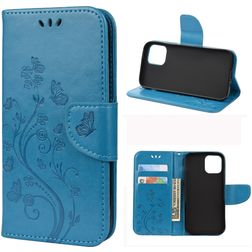Mobigear Flowers iPhone 12 Hoesje Bookcase Portemonnee - Blauw