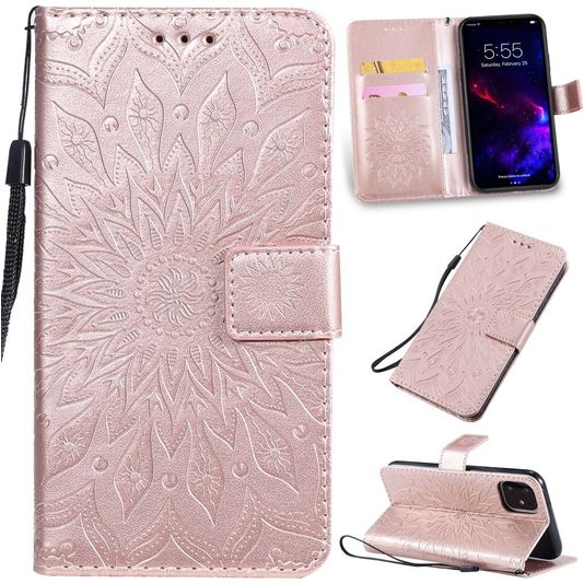 Mobigear Wallet Book Case Sunflower Relief Rose Gold Apple iPhone 11