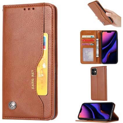 Mobigear Card Set iPhone 11 Hoesje Bookcase Portemonnee - Cognac