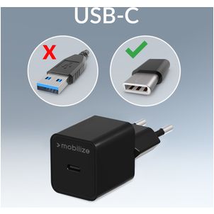 Mobilize Single USB-C Oplader Power Delivery 20W - Zwart