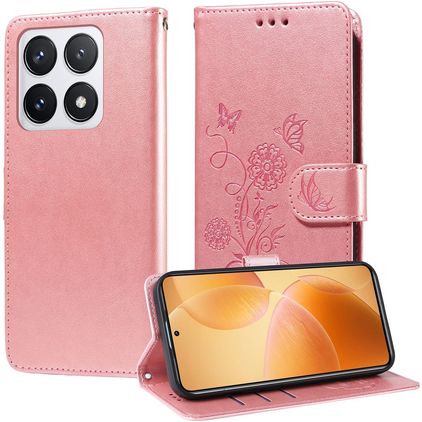 Mobigear Flowers Xiaomi 14T Pro Hoesje Bookcase Portemonnee - Roségoud