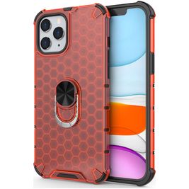 Mobigear Honeycomb Ring iPhone 12 Pro Max Hoesje Hardcase Backcover Shockproof met Ringhouder - Rood