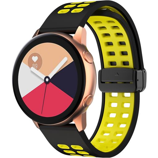 Mobigear Sport Plus Mag Siliconen Smartwatch Bandje Magneetsluiting - Universeel 20 mm aansluiting - Zwart / Geel