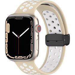 Mobigear Sport Plus Mag Siliconen Apple Watch Bandje Magneetsluiting - 42/41/40/38 mm - Wit / Beige