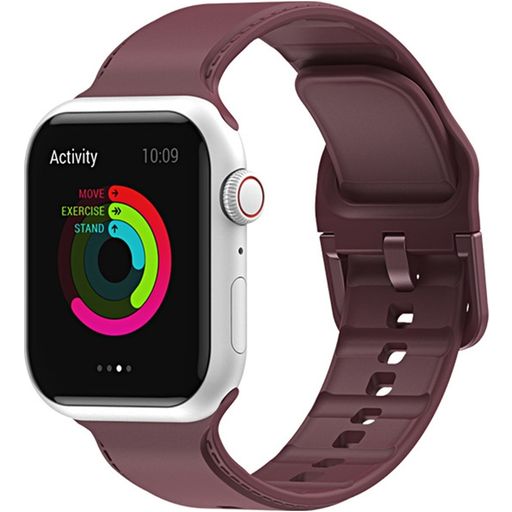 Mobigear Dashed Siliconen Apple Watch Bandje Gespsluiting - 49/46/45/44 mm - Bordeaux Rood