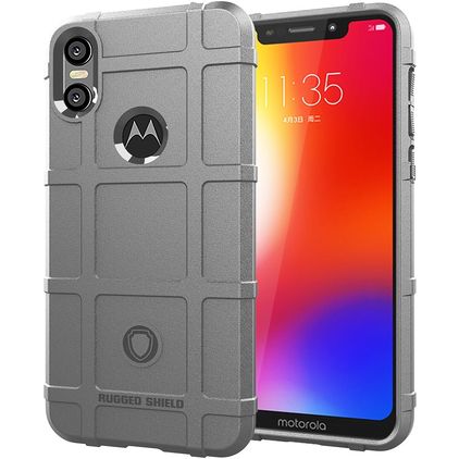 Mobigear Rugged Shield Motorola One Power Hoesje Flexibel TPU Backcover Shockproof - Grijs