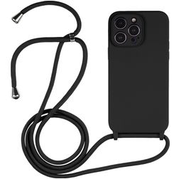 Mobigear Lanyard iPhone 15 Pro Max Siliconen Hoesje met koord - Zwart