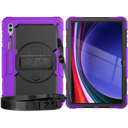 Mobigear SureGrip Xtreme Samsung Galaxy Tab S9 Ultra Hoes Hard Kunststof,Siliconen Backcover + Schouderband + Standaard - Paars