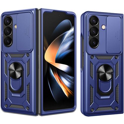 Mobigear Armor Ring Cam Slide Samsung Galaxy Z Fold 8 Ultra Hoesje Hardcase Backcover Shockproof met Ringhouder en Camera Slider - Blauw