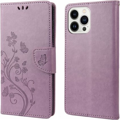 Mobigear Flowers iPhone 14 Pro Hoesje Bookcase Portemonnee - Paars
