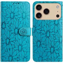 Mobigear Flowers iPhone 17 Pro Hoesje Bookcase Portemonnee - Blauw