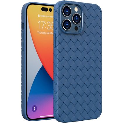 Mobigear Woven iPhone 14 Pro Hoesje Flexibel TPU Backcover - Donkerblauw
