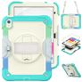 Mobigear SureGrip Xtreme iPad 10 (2022) Hoes Hard Kunststof,Siliconen Backcover + Schouderband + Standaard - Wit / Turquoise