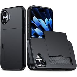 Mobigear Card iPhone 16 Hoesje Hardcase Backcover Shockproof met Pasjeshouder - Zwart