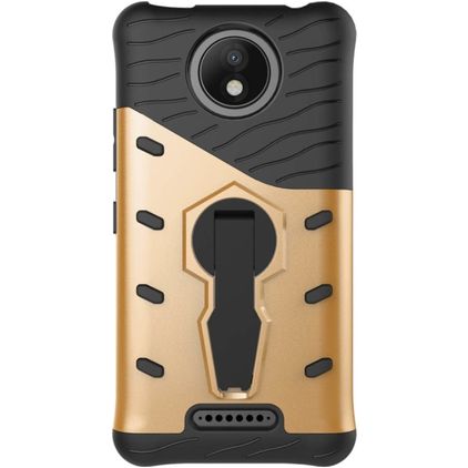 Mobigear Grip Stand Motorola Moto C Plus Hoesje Hardcase Backcover Shockproof met Standaard - Goud