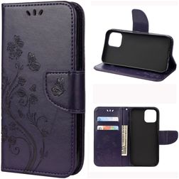 Mobigear Flowers iPhone 12 Mini Hoesje Bookcase Portemonnee - Paars