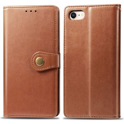 Mobigear Snap Button iPhone 8 Hoesje Bookcase Portemonnee - Cognac