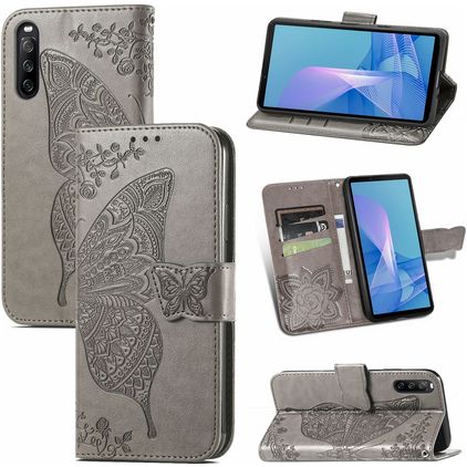 Mobigear Butterfly Sony Xperia 10 III Hoesje Bookcase Portemonnee - Grijs