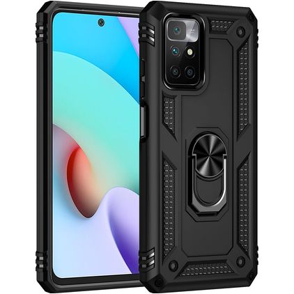 Mobigear Armor Ring Xiaomi Redmi 10 4G Hoesje Hardcase Backcover Shockproof met Ringhouder - Zwart