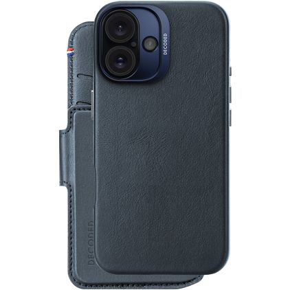Decoded Detachable Wallet iPhone 16 MagSafe Hoesje Echt Leer Uitneembare 2in1 Bookcase Portemonnee - Marineblauw