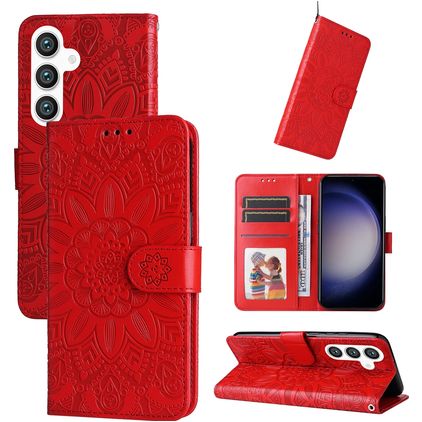 Mobigear Sunflower Samsung Galaxy S24 Hoesje Bookcase Portemonnee - Rood