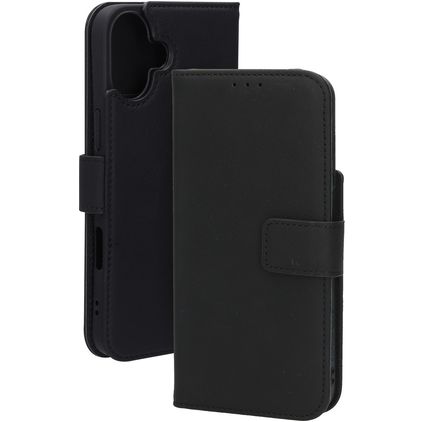 Mobiparts Wallet iPhone 16 Plus MagSafe Hoesje Echt Leer Bookcase Portemonnee - Zwart