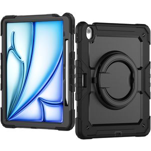 Mobilize Rotating Defender iPad Air 13 Inch (2024) Hoes Hard Kunststof,Siliconen Backcover + Schouderband + Standaard - Zwart