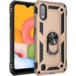 Mobigear Armor Ring Samsung Galaxy A01 Hoesje Hardcase Backcover Shockproof met Ringhouder - Roségoud