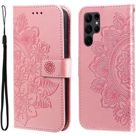 Mobigear Flowers Samsung Galaxy S23 Ultra Hoesje Bookcase Portemonnee - Magenta