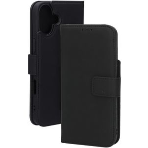 Mobiparts Wallet iPhone 16 Plus MagSafe Hoesje Echt Leer Bookcase Portemonnee - Zwart