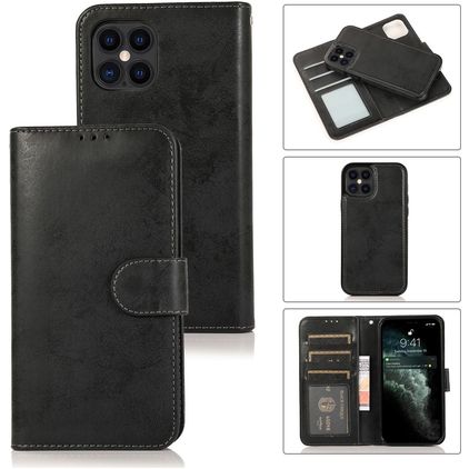 Mobigear Wallet iPhone 12 Hoesje Uitneembare 2in1 Bookcase Portemonnee - Zwart