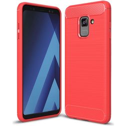 Mobigear Brushed Slim Samsung Galaxy A8 (2018) Hoesje Flexibel TPU Backcover - Rood