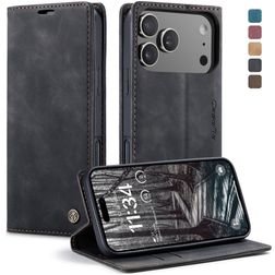 Caseme 013 iPhone 17 Pro Max Hoesje Bookcase Portemonnee - Zwart