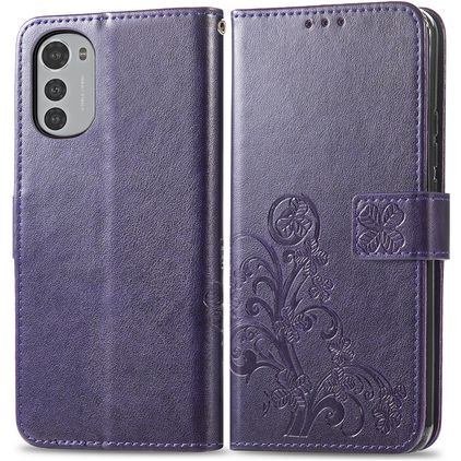 Mobigear Clover Motorola Moto E32s Hoesje Bookcase Portemonnee - Paars