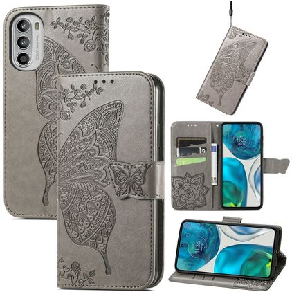 Mobigear Butterfly Motorola Moto G52 Hoesje Bookcase Portemonnee - Grijs