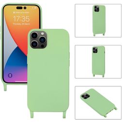 Mobigear Lanyard iPhone 14 Pro Max Siliconen Hoesje met koord - Groen