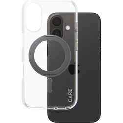 CARE by PanzerGlass Kickstand iPhone 16 MagSafe Hoesje Hardcase Backcover met Standaard - Transparant / Zwart