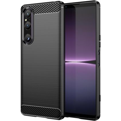 Mobigear Brushed Slim Sony Xperia 1 V Hoesje Flexibel TPU Backcover - Zwart