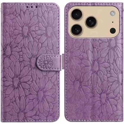 Mobigear Flowers iPhone 17 Pro Hoesje Bookcase Portemonnee - Paars