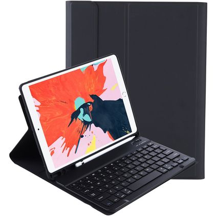 Mobigear Keys iPad Air 4 (2020) Hoes QWERTY Bluetooth Toetsenbord Bookcase + Stylus Houder - Zwart