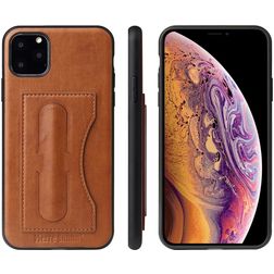 Fierre Shann Card Pocket iPhone 11 Pro Hoesje Backcover met Pasjeshouder en Standaard - Cognac