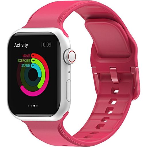 Mobigear Dashed Siliconen Apple Watch Bandje Gespsluiting - 42/41/40/38 mm - Rood